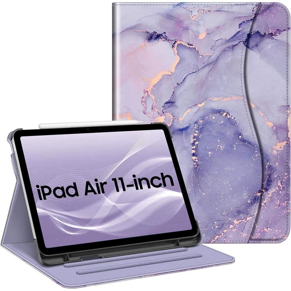 Case for iPad Air 11-inch Lavender Blue Rose Gold  Marble Angle View Cover
